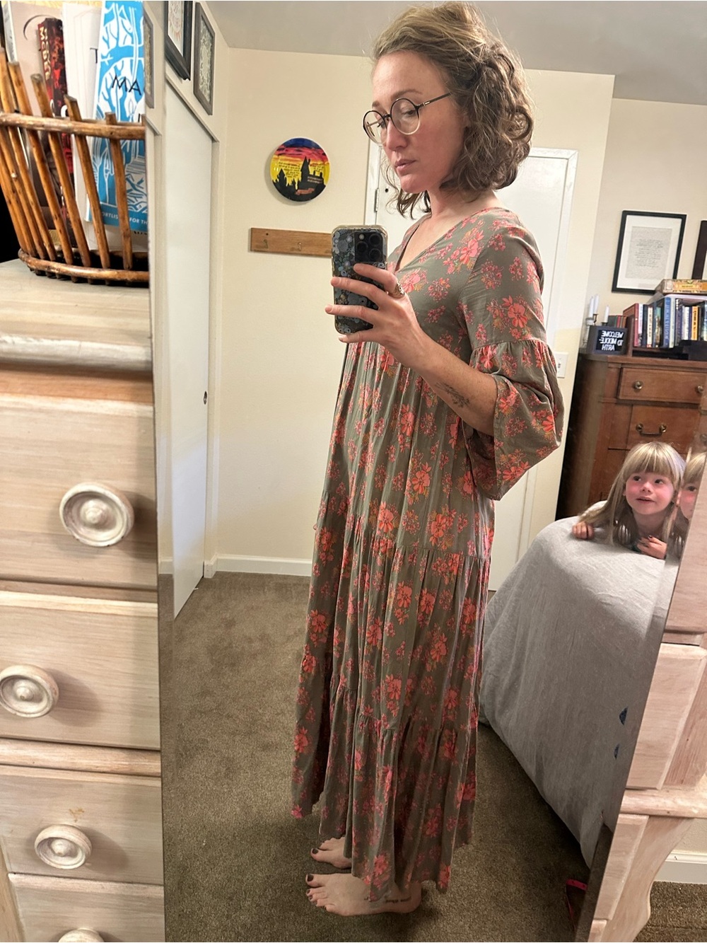 Natural Life Charlotte Maxi Dress - Gray with Coral Pink Flowers - Picture 7 of 7